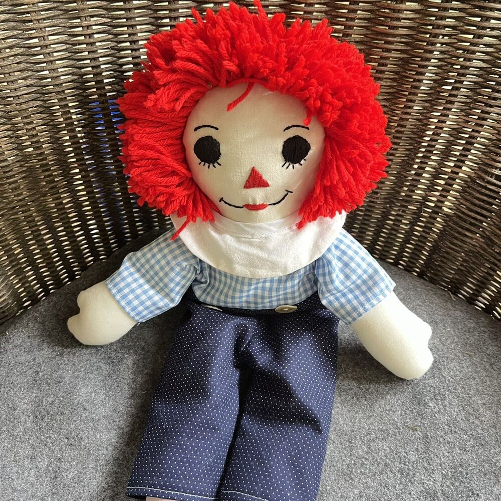 Raggedy Andy Doll Handmade 18" Fabric Rag Doll Red Blue Boy Soft Fabric